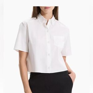 Theory white button down box top size small